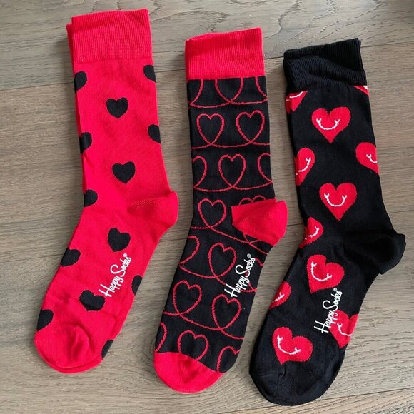 Happy Socks Heart Box Crew Socks Gift Set 3 Pairs Black & Red Sz OS Unisex NWT - Picture 6 of 7